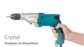  Presentation with drill - Amazing PPT theme having electric-drill-in-hand-isolated backdrop and a white colored foreground
