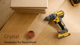  Presentation with drill - Presentation theme enhanced with electric-drill-ruler-and-wooden background and a gold colored foreground
