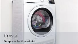  Presentation with laundry room - Audience pleasing presentation design consisting of electric-dryer-with-clothes-inside backdrop and a light gray colored foreground