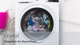  Presentation with laundry room - Presentation design enhanced with electric-dryer-with-clothes-inside background and a light gray colored foreground