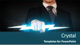  Presentation with lightning - Beautiful presentation theme featuring electric forces - business man holding glowing lightning backdrop and a ocean colored foreground