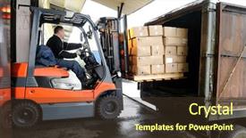  Presentation with forklift - Slide deck consisting of electric forklift in warehouse loading background and a tawny brown colored foreground