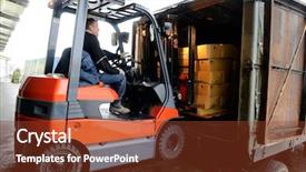  Presentation with forklift - Beautiful theme featuring electric forklift in warehouse loading backdrop and a tawny brown colored foreground