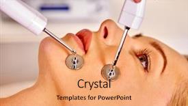  Presentation with medical spa - Cool new slide deck with electric galvanic anti-aging face backdrop and a coral colored foreground