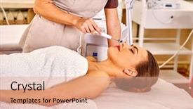  Presentation with indian woman face beauty - Presentation theme consisting of electric galvanic antiaging face medical background and a coral colored foreground