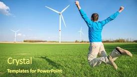  Presentation with wind turbines - Audience pleasing PPT layouts consisting of electric generator - cheerful man jumping backdrop and a tawny brown colored foreground