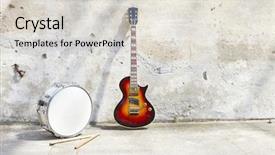  Presentation with electric guitar - Cool new slide deck with electric guitar and drum in front of a vintage wall backdrop and a light gray colored foreground