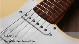  Presentation with electric guitar - PPT theme featuring electric guitar on wooden background close up background and a light gray colored foreground