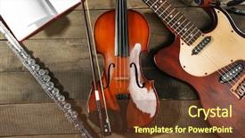  Presentation with electric guitar - Beautiful slide deck featuring electric guitar violin soprano saxophone backdrop and a tawny brown colored foreground