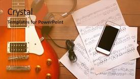  Presentation with electric guitar - PPT theme consisting of electric guitar with headphones mobile background and a coral colored foreground
