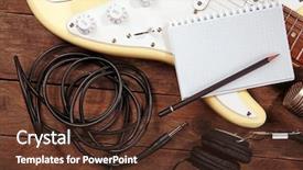  Presentation with bass guitar - PPT theme with electric guitar with headphones background and a tawny brown colored foreground
