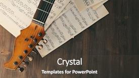  Presentation with music notes - Beautiful slide set featuring electric guitar with music notes backdrop and a tawny brown colored foreground