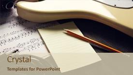  Presentation with electric guitar - Slide set consisting of electric guitar with musical notes background and a soft green colored foreground