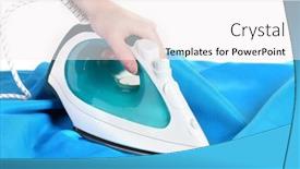  Presentation with iron - Beautiful PPT layouts featuring electric-iron-on-blue-cloth backdrop and a white colored foreground
