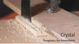  Presentation with electric engeneering - Cool new slide set with electric jigsaw cutting the wood backdrop and a  colored foreground