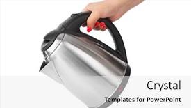  Presentation with electric - Presentation theme having electric kettle in hand isolated background and a white colored foreground
