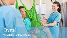  Presentation with male nurse - Slide set enhanced with electric lifts - mature male patient sitting background and a light blue colored foreground