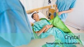  Presentation with nurses - Colorful presentation theme enhanced with electric lifts - midsection of nurses preparing mature backdrop and a seafoam green colored foreground