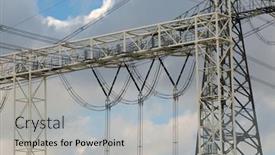  Presentation with power transformers - Colorful presentation enhanced with electric line power substation switching and transformers backdrop and a light gray colored foreground