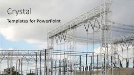  Presentation with power transformers - Cool new PPT theme with electric-line-power-substation-switching backdrop and a light gray colored foreground