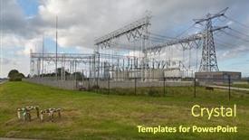  Presentation with power transformers - Slides enhanced with electric-line-power-substation-switching background and a tawny brown colored foreground