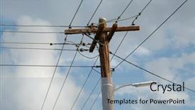  Presentation with electric - PPT theme enhanced with electric lines against colorful sunset background and a light blue colored foreground