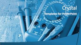  Presentation with digital electronics - Theme with engineering equipments - close-up of digital multimeter background and a teal colored foreground