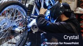  Presentation with electric motor - Theme featuring electric motorcycle - motor bike repair background and a wine colored foreground