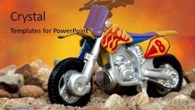  Presentation with dirt bike - Beautiful PPT theme featuring electric motorcycle - toy dirt bike in sand backdrop and a gold colored foreground