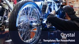  Presentation with motorcycle - Slides enhanced with electric motorcycle - work of welder background and a navy blue colored foreground