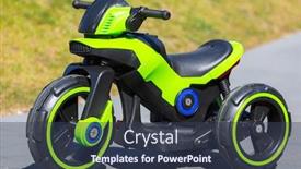  Presentation with kids garden - Audience pleasing presentation theme consisting of electric-motorcycle-for-kids backdrop and a ocean colored foreground