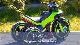  Presentation with motorcycle electric - PPT theme featuring electric-motorcycle-for-kids background and a ocean colored foreground