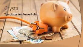  Presentation with piggy bank - PPT theme enhanced with electric-plug-euro-money background and a coral colored foreground