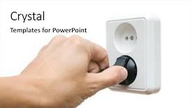  Presentation with power plug - PPT layouts with electric plug in a hand background and a white colored foreground