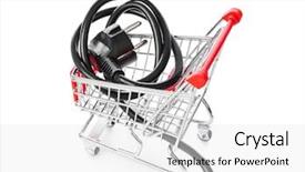  Presentation with shopping - Amazing PPT theme having electric plug in shopping cart backdrop and a white colored foreground