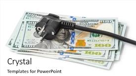  Presentation with electric - Presentation design enhanced with electric plug on money isolated background and a white colored foreground