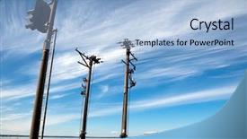  Presentation with electric poles - Slides having electric poles along the railroad background and a light blue colored foreground