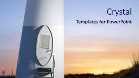  Presentation with electric power distribution systems - Presentation design consisting of electric power production at sunset background and a light blue colored foreground