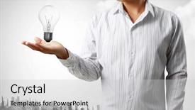  Presentation with hand saving - Beautiful slide deck featuring electric power saving - businessman and light bulb backdrop and a  colored foreground