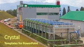  Presentation with station - Audience pleasing presentation design consisting of electric power station building outside backdrop and a tawny brown colored foreground