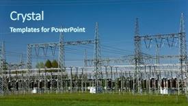  Presentation with transformer power - Presentation with electric-power-transformer-station background and a ocean colored foreground