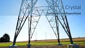  Presentation with electric transmission - Amazing PPT theme having electric-pylon-on-field-transmission backdrop and a light blue colored foreground