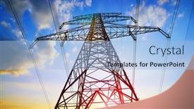  Presentation with electric transmission - Presentation theme having electric-pylon-transmission-tower background and a light blue colored foreground
