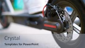  Presentation with electric scooter - Slide deck consisting of electric scooter on a road background and a light gray colored foreground