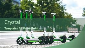  Presentation with electric - Slide set consisting of electric-scooters-for-rent background and a ocean colored foreground