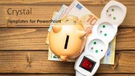  Presentation with piggy bank - PPT theme having electric-socket-piggy-bank background and a yellow colored foreground