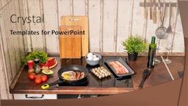  Presentation with olive oil bottle - Slides consisting of electric-stove-with-frying-pan background and a lemonade colored foreground