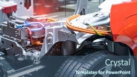  Presentation with electric car - Amazing PPT theme having electric-system-of-eco-car backdrop and a ocean colored foreground