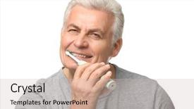 Presentation with teeth - Audience pleasing theme consisting of electric toothbrush - senior man cleaning teeth backdrop and a soft green colored foreground