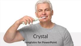  Presentation with diabetes and teeth - PPT theme with electric toothbrush - senior man cleaning teeth background and a light gray colored foreground